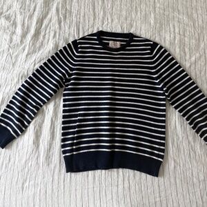 Nautical Navy and White Striped Mariner 100% Cotton Crewneck Sweater Men’s Mediu